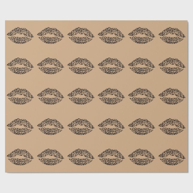 Leopard Print Lips Throw Pillow | Chic Glam Animal Wrapping Paper (Flat)