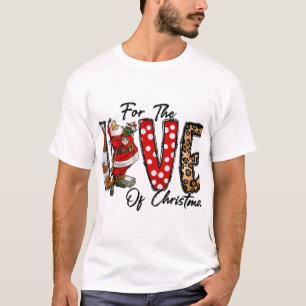 Leopard Print LOVE Of Christmas Buffalo Plaid Holi T-Shirt