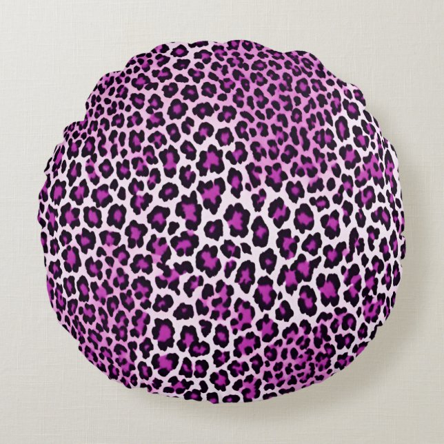 Leopard Print Magenta Pink Round Cushion (Front)