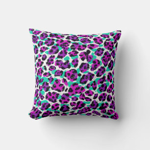 Leopard Print Magenta Pink Teal Blue Cushion