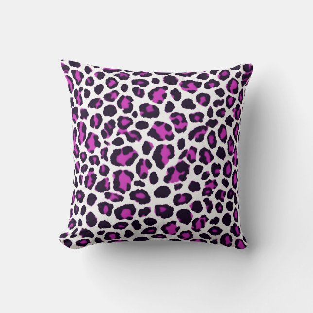 Leopard Print Magenta White  Cushion (Front)