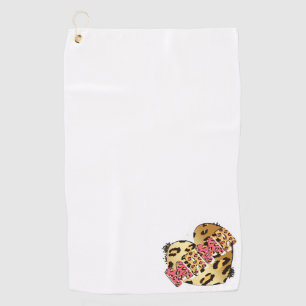 Leopard Print Mama Heart Golf Towel