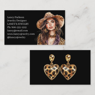 Leopard Print Model Fashion Jewelry Designer Business Card
