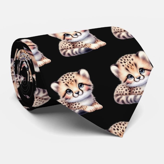 Leopard Print Modern Kawaii Cute Cheetah Babies Tie (Rolled)