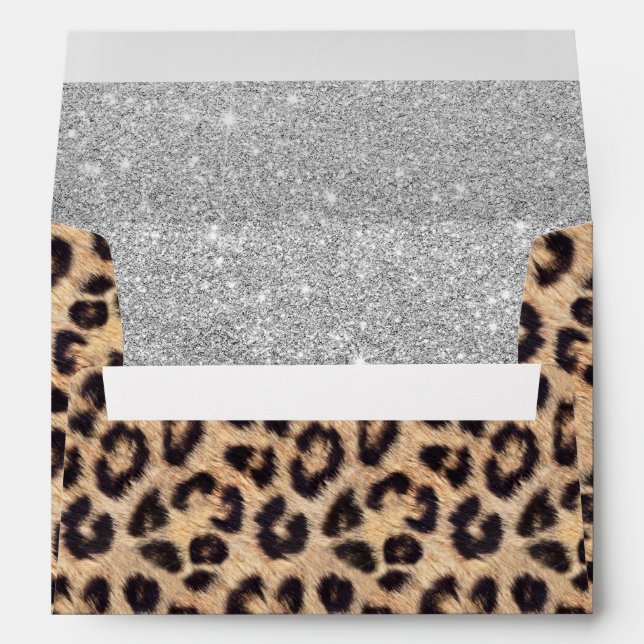 Leopard Print Modern Silver Glitter Elegant Envelopes (Back (Bottom))