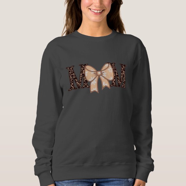 Leopard Print Mom Sweatshirt with Coquette Bow (Front)