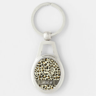 Leopard print mom text key ring