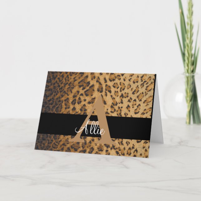 Leopard Print Monogram A Initial, Thankyou, Note Card (Front)