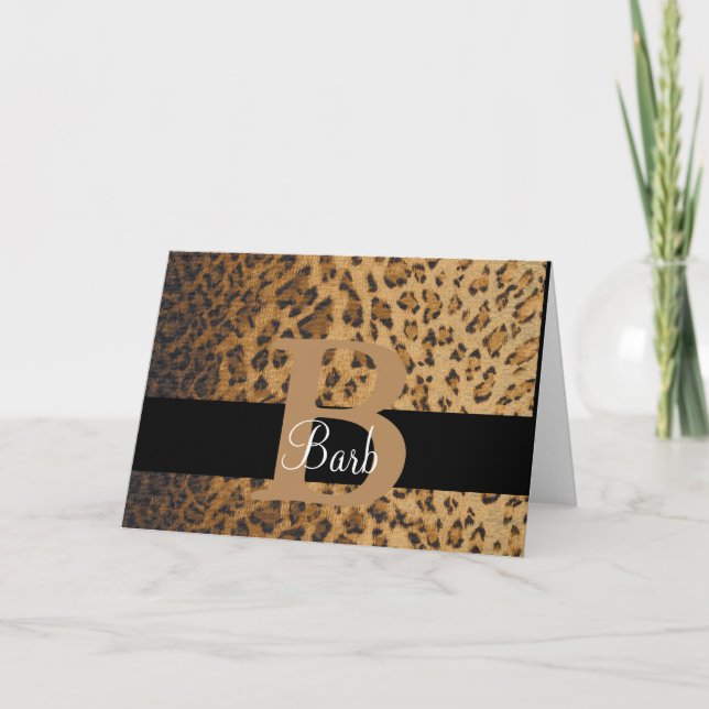 Leopard Print Monogram B Initial, Thankyou, Note Card (Front)