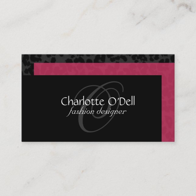 leopard print monogram business card (Front)