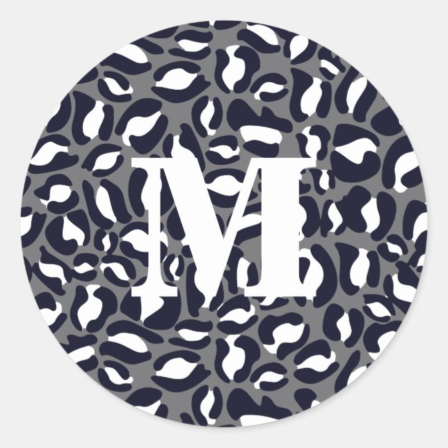 Leopard Print Monogram Classic Jungle Party Classic Round Sticker (Front)