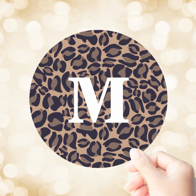 Leopard Print Monogram Classic Jungle Party Classic Round Sticker (Leopard Print Monogram Leopard Spots Jungle Safari Classic Round Sticker
)