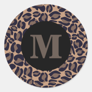 Leopard Print Monogram Classic Jungle Party Classic Round Sticker