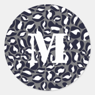 Leopard Print Monogram Classic Jungle Party Round Sticker