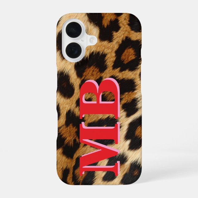 Leopard Print Monogram iPhone 16 Case (Back)