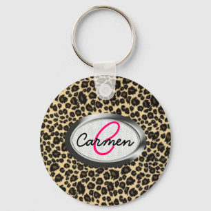 Leopard Print Monogram Key Ring