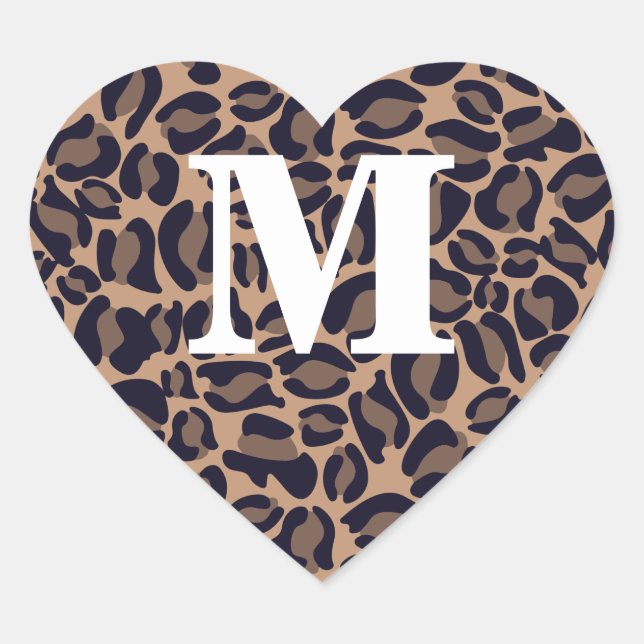 Leopard Print Monogram Leopard Spots Jungle Safari Heart Sticker (Front)