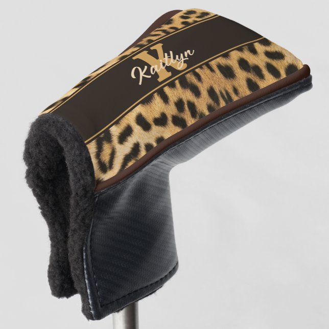 Leopard Print Monogram Name Golf Head Cover (3/4 Front)