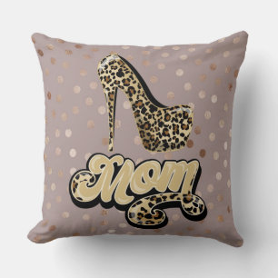Leopard Print Mum Beige/ Zebra Print Throw Pillow