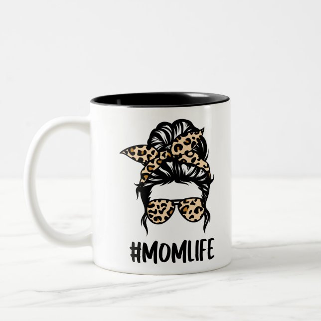 Leopard Print Mum Life Two-Tone Coffee Mug (Left)