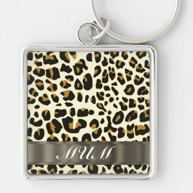 Leopard print mum text key ring (Front)
