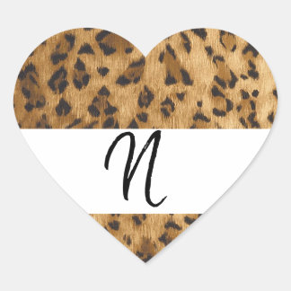 Leopard Print N monogram initials merchandise Heart Sticker