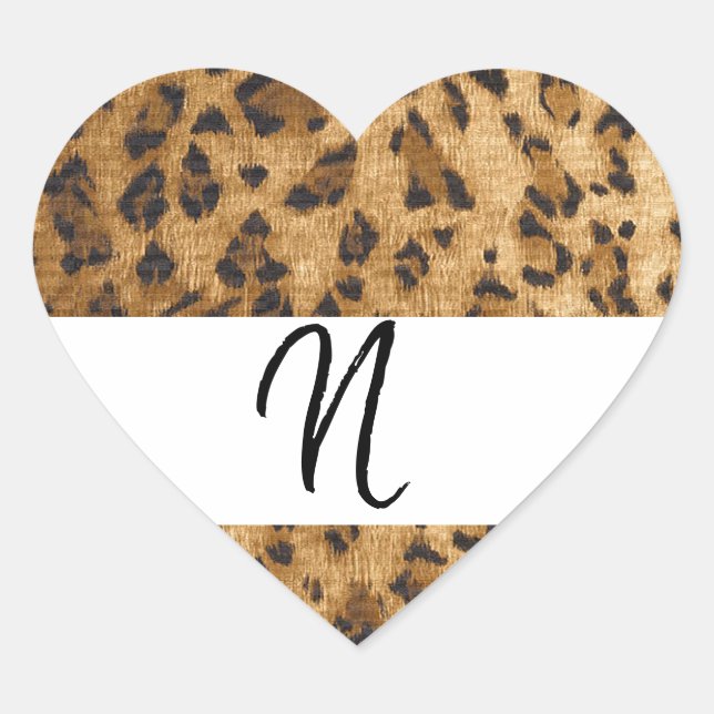 Leopard Print N monogram initials merchandise Heart Sticker (Front)