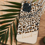 Leopard Print Natural Elegant Script Name iPhone 13 Pro Max Case<br><div class="desc">Leopard print phone case, personalised with your name in elegant handwritten script typography. Designed for the iPhone 13 Pro Max but will fit many other models. If you choose a different model check the design still looks great in the preview and tweak if necessary (click "customise further" or message me...</div>
