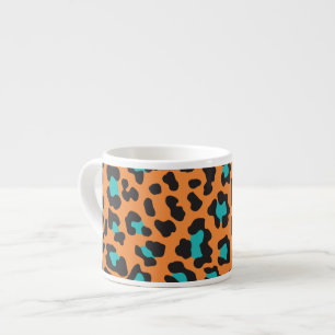Leopard Print Orange, Black, Aqua Espresso Cup
