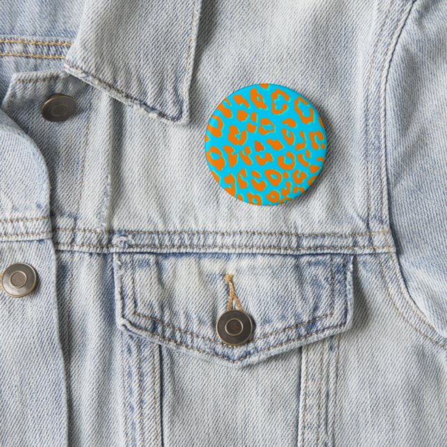 Leopard Print Orange Blue 6 Cm Round Badge (In Situ)