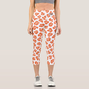 Leopard Print Orange Monogram INITIALS Chic Fun Capri Leggings
