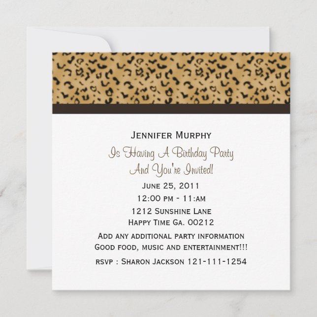Leopard Print Party Invitations (Front)