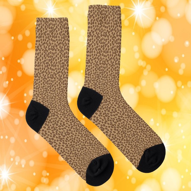 Leopard Print Pattern Brown Socks (A pair of leopard print socks done in various shades of brown)