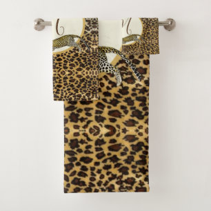 Leopard Print Pattern Elegant Palm Personal Bath Towel Set
