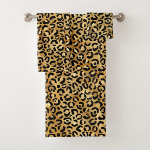 Leopard Print Pattern in Gold and Black Bath Towel Set