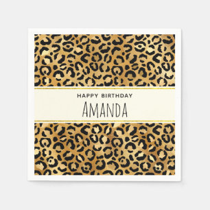 Leopard Print Pattern in Gold and Black Birthday Napkin