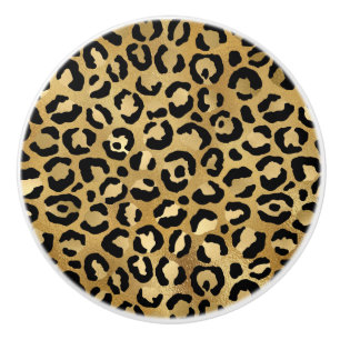 Leopard Print Pattern in Gold and Black Ceramic Knob