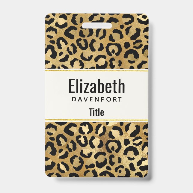 Leopard Print Pattern in Gold and Black ID Badge (Front)
