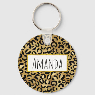 Leopard Print Pattern in Gold and Black Key Ring