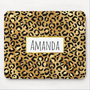 Leopard Print Pattern in Gold and Black Mouse Pad
