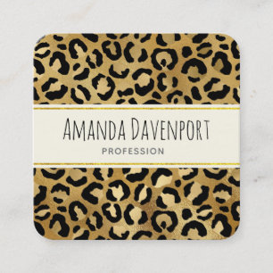 Leopard Print Pattern in Gold and Black Square Bus Square Business Card