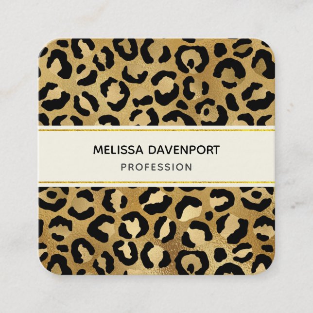 Leopard Print Pattern in Gold and Black Square Business Card (Front)