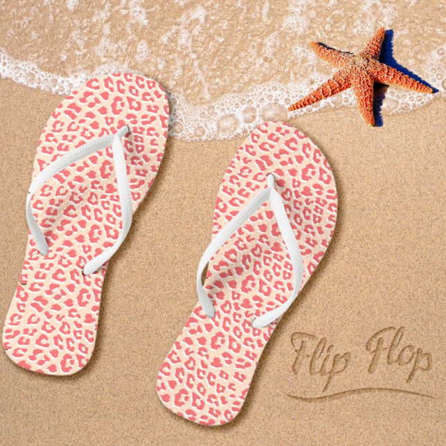 Leopard Print Pattern Living Coral White Jandals (Creator Uploaded)