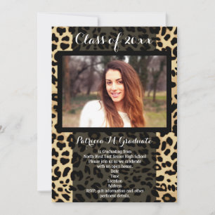 Leopard Print Pattern Ribbon Photo Graduation Invitation