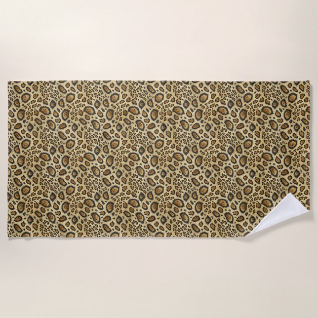 Leopard Print Pattern – Wild Animal Skin Design Beach Towel (Front)