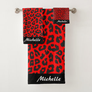 Leopard Print Personalised  Bath Towel Set