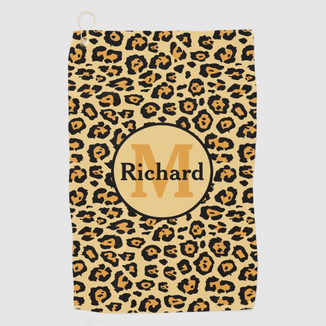 Leopard Print Personalised Golf Towel (Front)