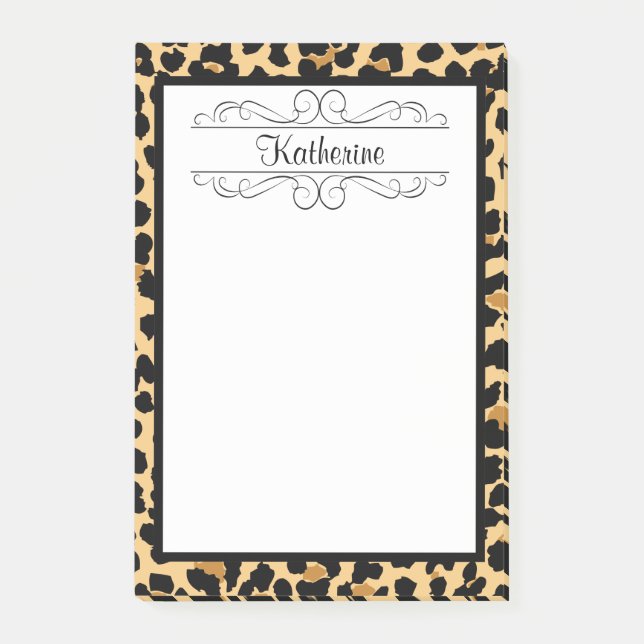 Leopard Print Personalised Monogram Post-It Notes (Front)