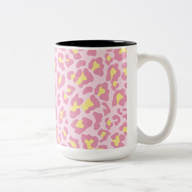 Leopard Print Pink and Yellow Two-Tone Coffee Mug (Right)