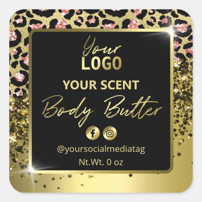 Leopard Print Pink Black Gold Body Butter Labels (Front)